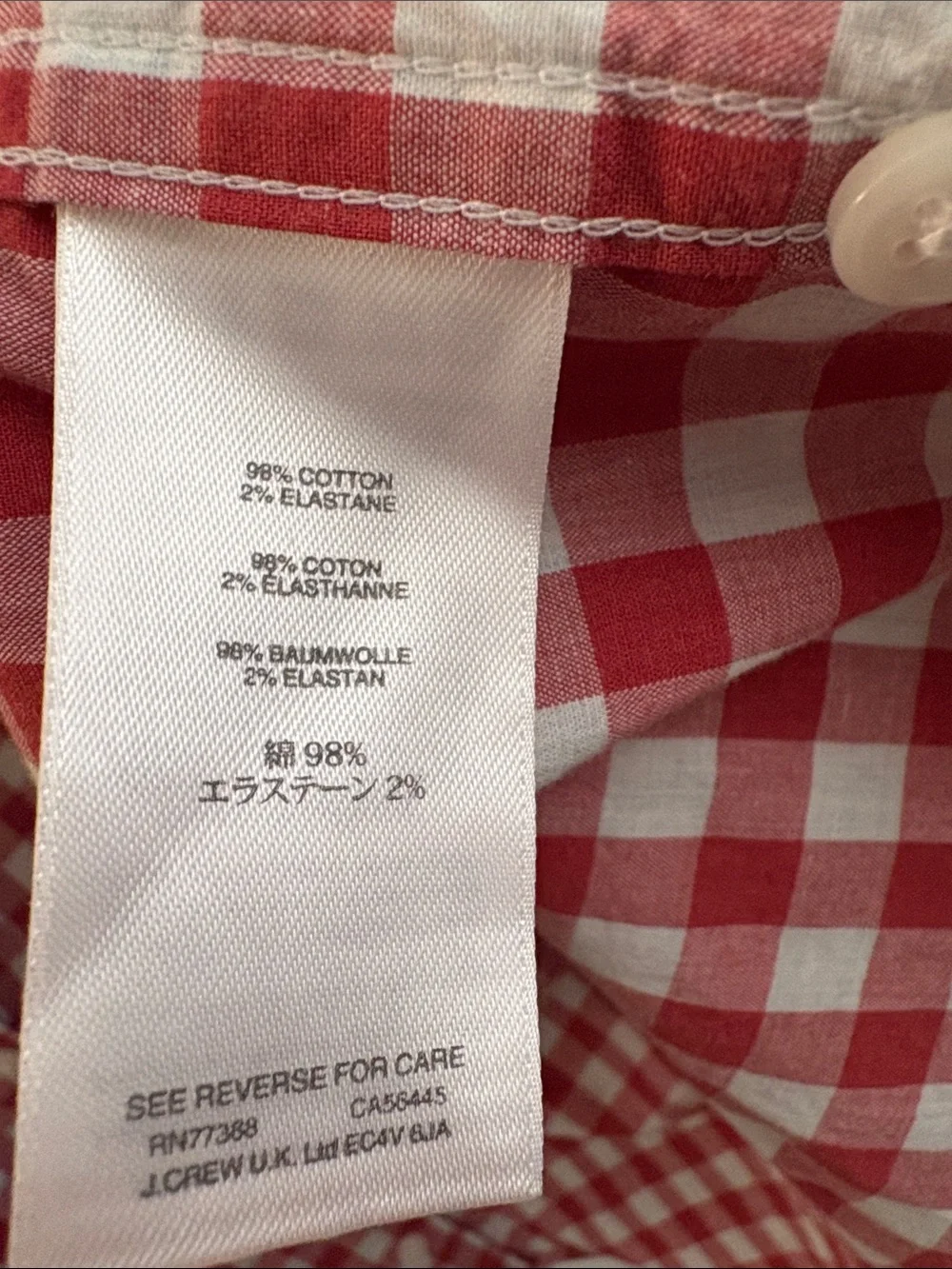 J. Crew Men’s Red and White Gingham Button-Down Shirt, size S